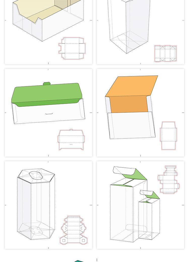 165款矢量纸盒纸箱礼盒产品包装刀版图折叠平面展开图
