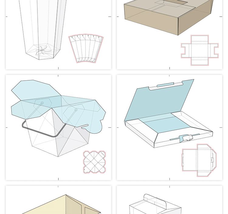 165款矢量纸盒纸箱礼盒产品包装刀版图折叠平面展开图