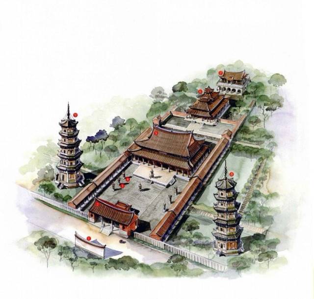 精美的中国古建筑手绘图