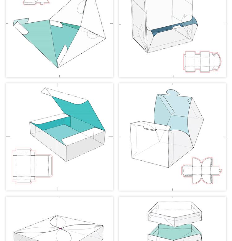 165款矢量纸盒纸箱礼盒产品包装刀版图折叠平面展开图851期