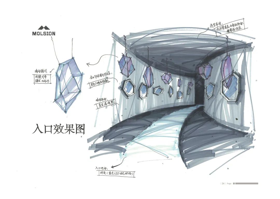 手绘教程|展陈展厅空间线稿 上色空间步骤解析图_vr设计云课堂-商业新