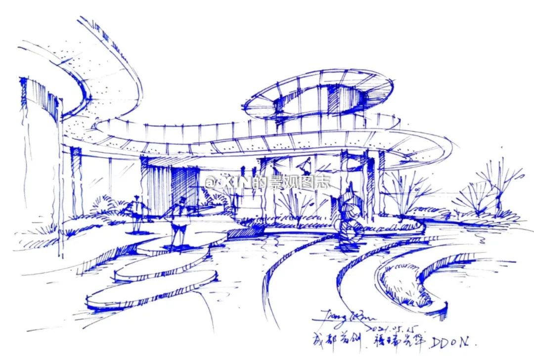 一起感受曲线建筑的魅力!| 景观手绘拆解 no.18-1