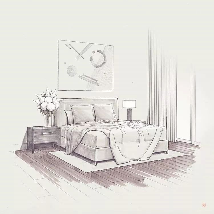 室内设计手绘"床"不同手法表现!