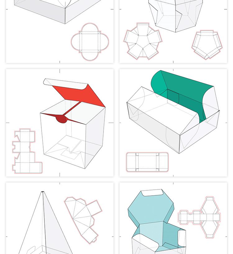 165款矢量纸盒纸箱礼盒产品包装刀版图折叠平面展开图 851期