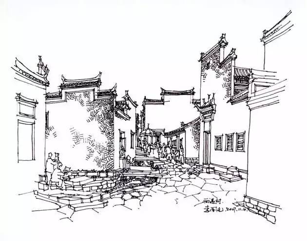 手绘之旅 皖南古村落:西递 宏村_建筑手绘-商业新知