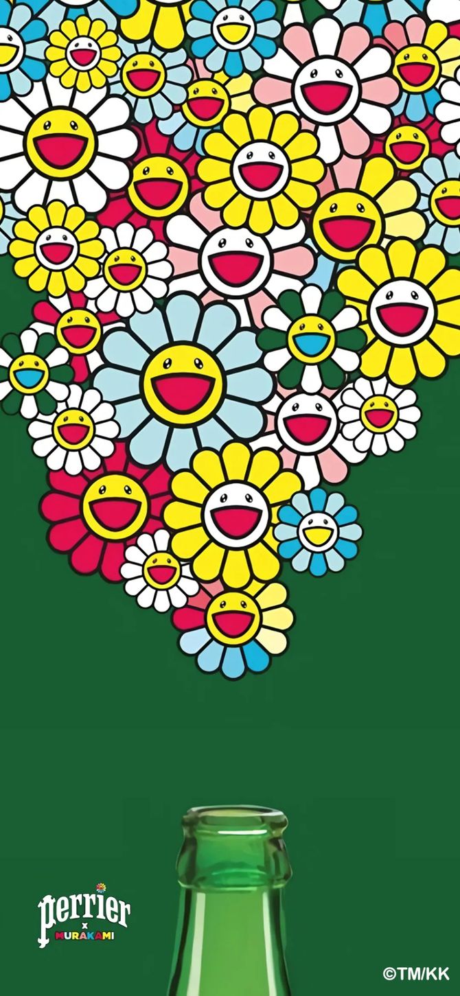 则是村上隆标志性的五彩太阳花和kaikai,kiki图案而在新包装中明亮