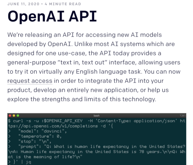 新知达人, OpenAI发布GPT3 api调用接口！可处理几乎所有英文问题