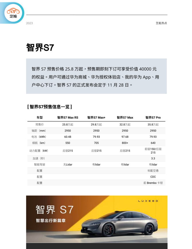 芝能汽车, 智界S7：华为智慧出行新战略