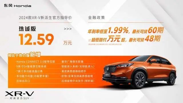 低价高享！售价12.59万元，东风Honda 2024款XR-V热诚版上市