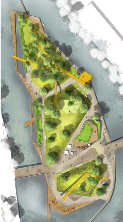 生态型公园滨水湿地公园剖立面效果图psd文件!