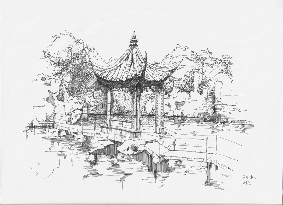 中国古典园林简笔画图片