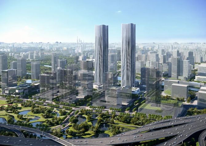 gensler新作上海在建最高双子塔张江科学之门完成结构封顶