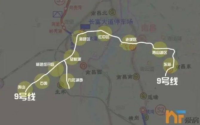 9號線規劃為快線,起點為西山,終點為南昌東站,沿線途徑西山,石埠,新建