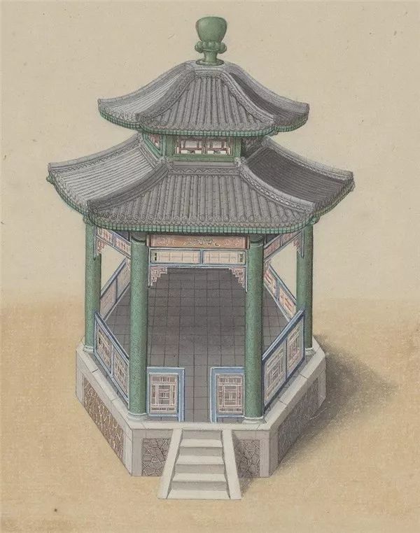 手绘中国经典古建筑亭