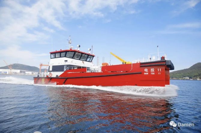 新知达人, 达门技术合作伙伴欧伦船业交付第6条斧式船艏风电运维船