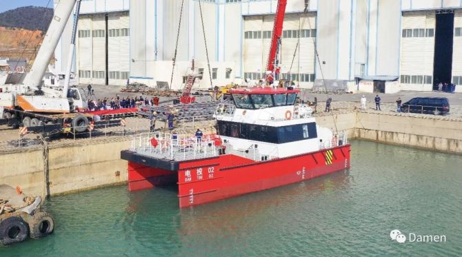 新知达人, 达门技术合作伙伴欧伦船业交付第6条斧式船艏风电运维船