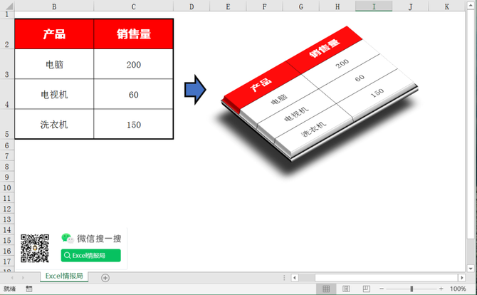 新知达人, 制作一张Excel悬浮立体表格，让你呈现数据更出彩！