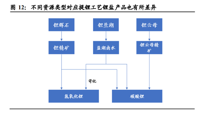 不同资源类型对应不同提锂工艺和锂盐产品.