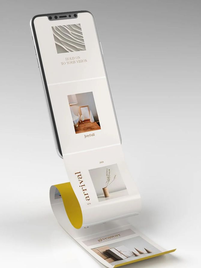 素材丨手机长屏褶皱滚动页面ui界面设计提案展示效果图psd贴图样机