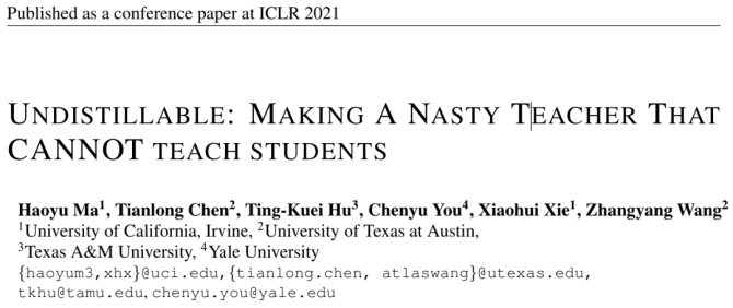 新知达人, 加利福尼亚大学（尔湾）等提出 Nasty Teacher，避免模型“被蒸馏”，加强知识产权保护（ICLR 2021）