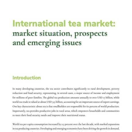 联合国粮食及农业组织：国际茶叶市场报告