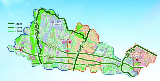 青羊区轨道交通覆盖全域,共规划轨道交通线路16条,总里程为100