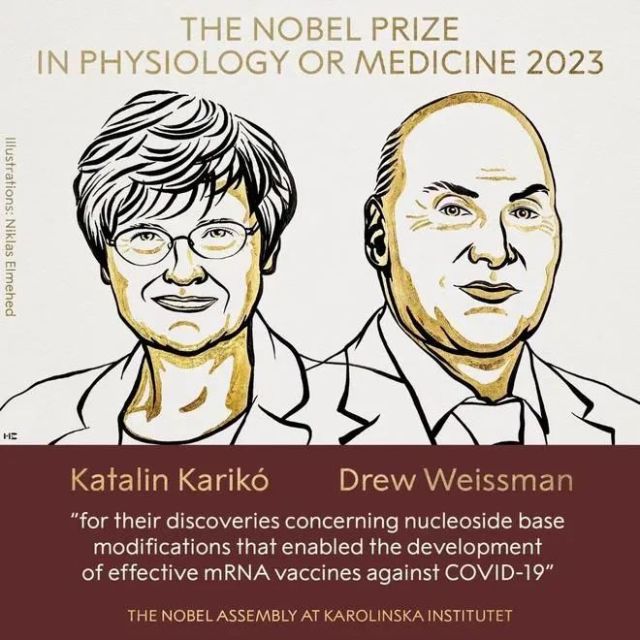 两位科学家获2023年诺贝尔生理学或医学奖，获奖者为新冠mRNA疫苗开发作出贡献